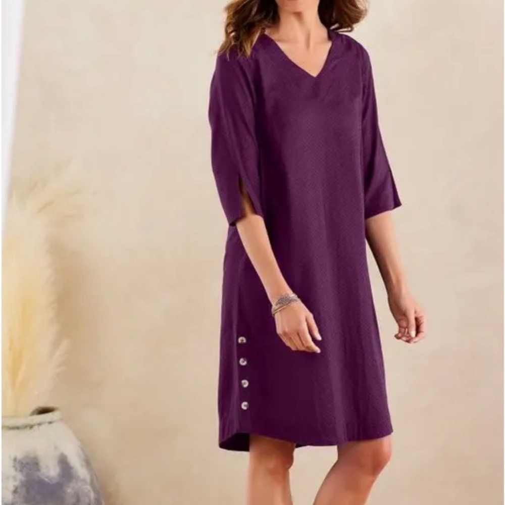 Soft Surroundings BlackBerry Wine Purple Positano Getaway Shift Dress